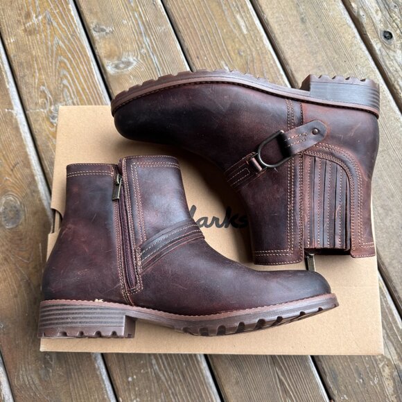 NIB Clarks Aspra Side Zip Buckle Boot in British Tan Leather - Women's 11 - Picture 3 of 14